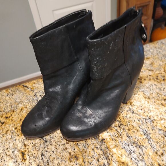 Rag & Bone Newbury Black Leather Ankle Bootie Zip Up Women's Size EU 39 US 8.5 - Picture 1 of 12